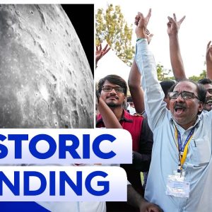 Indian spacecraft first to land on unexplored south pole of the moon | 9 News Australia