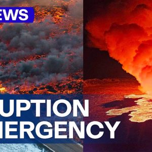 Iceland volcano ruptures for a third time | 9 News Australia