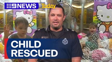 Rescue of three-year old trapped in claw machine | 9 News Australia